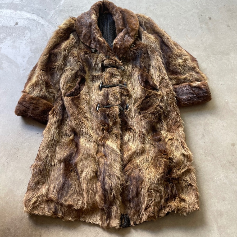 Vintage 1920s Grizzly Bear Fur Coat Mens Brown Toggle Antique Heavy Jacket